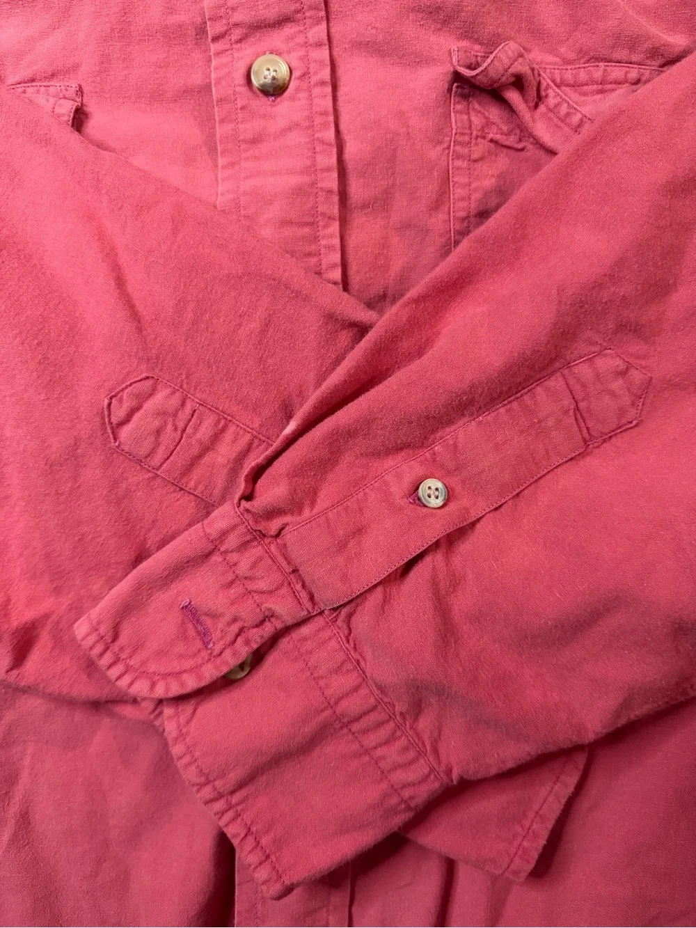 Rare ! VTG Banana Republic Mens Coral/Pink Button-Up Shirt Sz L 100% Cotton